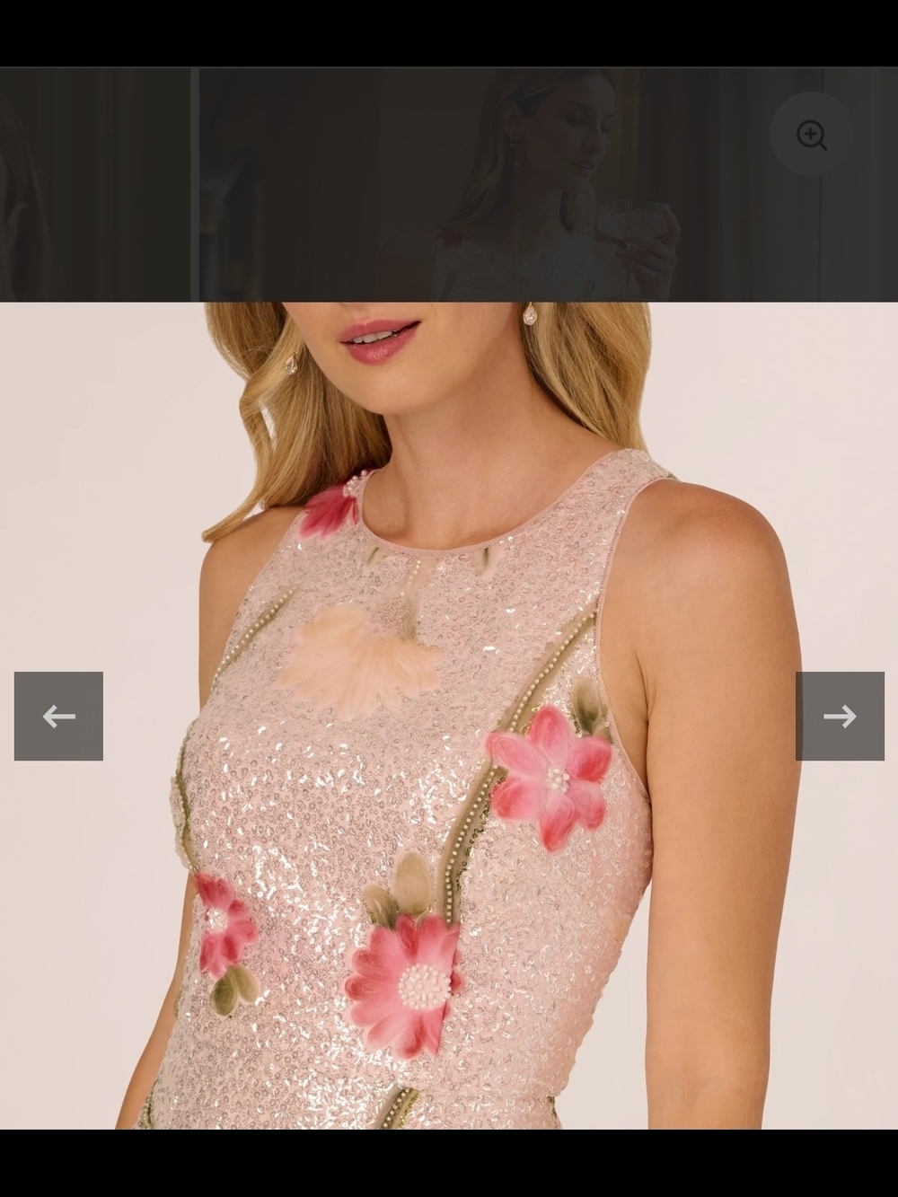 ADRIANNA PAPELL Sequin Floral Midi Sheath Dress Silver Blush Multi Cocktail - Picture 3 of 13